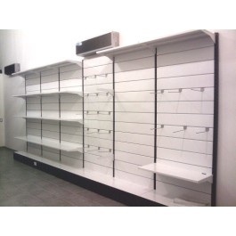Modulo continuativo scaffalatura metallica da negozio con piani a mensole di cm. 100x30x250h