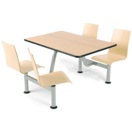 Tavolo per sala mensa con telaio in tubo di acciaio e sedute in multistrato di faggio lucidato naturale cm. 180x120