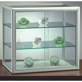 Vetrina bassa con 2 ripiani regolabili in cristallo per negozio cm. 65x25x55h