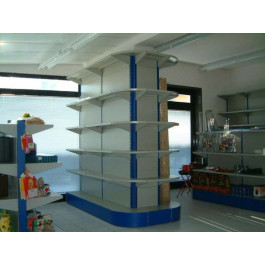 Scaffalatura da negozio in metallo centro stanza colore alluminio e bianco cm. 100x40x140h
