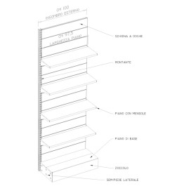 Modulo aggiuntivo per scaffalatura di metallo per negozi di cm. 45x40x300h