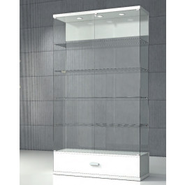 Vetrina espositiva per negozi con cassetto estraibile di colore bianco lucido cm. 120x40x210h