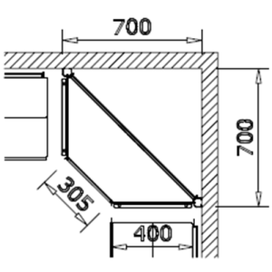 Modulo aggiuntivo ad angolo di scaffalatura in metallo verniciato di cm. 70x70x250h