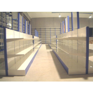 Scaffale centro stanza per arredo negozi di metallo verniciato colore bianco cm. 100x40x140h