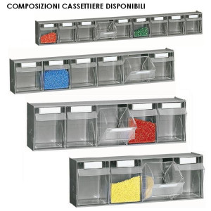 Scaffalatura di plastica practibox con cassetti di varie dimensioni cm. 60x10,7x100,8h