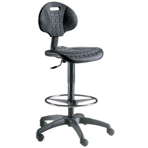 Sgabello ergonomico con scocca in poliuretano e seduta alta cm. 46x63x100/125h