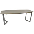 Tavolo riunione con struttura metallica tubolare con gamba a V verniciata e piano in legno ellittico sagomato cm. 200x100x72h