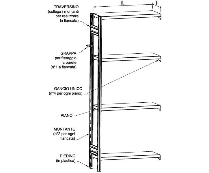 MODULO AGGIUNTIVO scaffalatura di metallo da magazzino Zincata cm. 120x70x242h