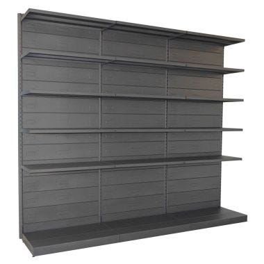 Scaffale da negozio in ferro verniciato nero ghisa con piani regolabili cm. 45x40x250h