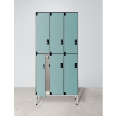 Armadio spogliatoio in laminato stratificato HPL sovrapposto a 6 posti certificato per uso alimentare cm. 93,2x50x200h