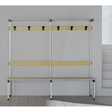 Panca spogliatoio colorata con schienale e portaborse in alluminio anodizzato a 6 posti cm. 200x41x187h