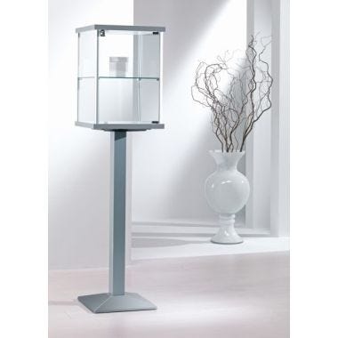 Vetrina espositiva con profili in alluminio e piantana in metallo e piano interno regolabile cm. 45x45x153h