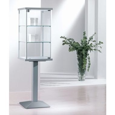 Vetrina per negozi con piantana in metallo e due piani interni regolabili cm. 45x45x157h