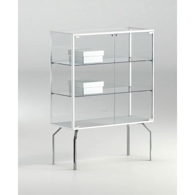 Teca per museo su quattro gambe metalliche e due piani cm. 91x37x120h