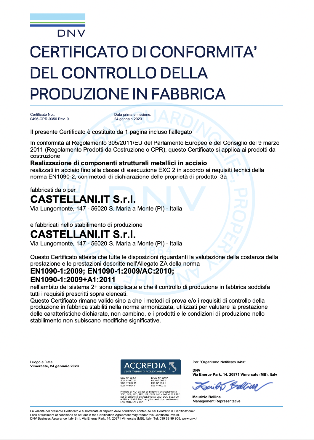 Certificazioni aziendali Castellani Shop