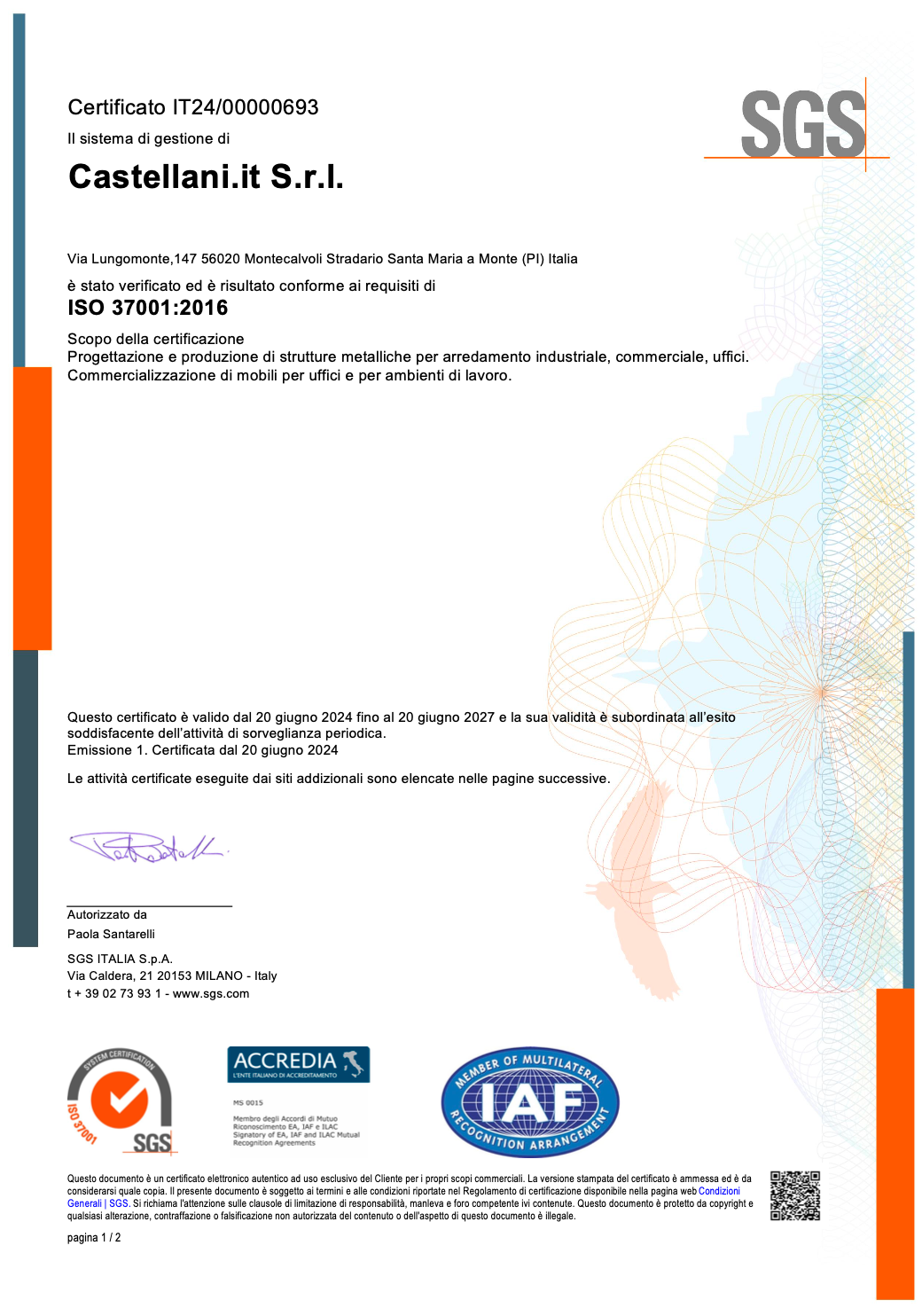 Certificazioni aziendali Castellani Shop