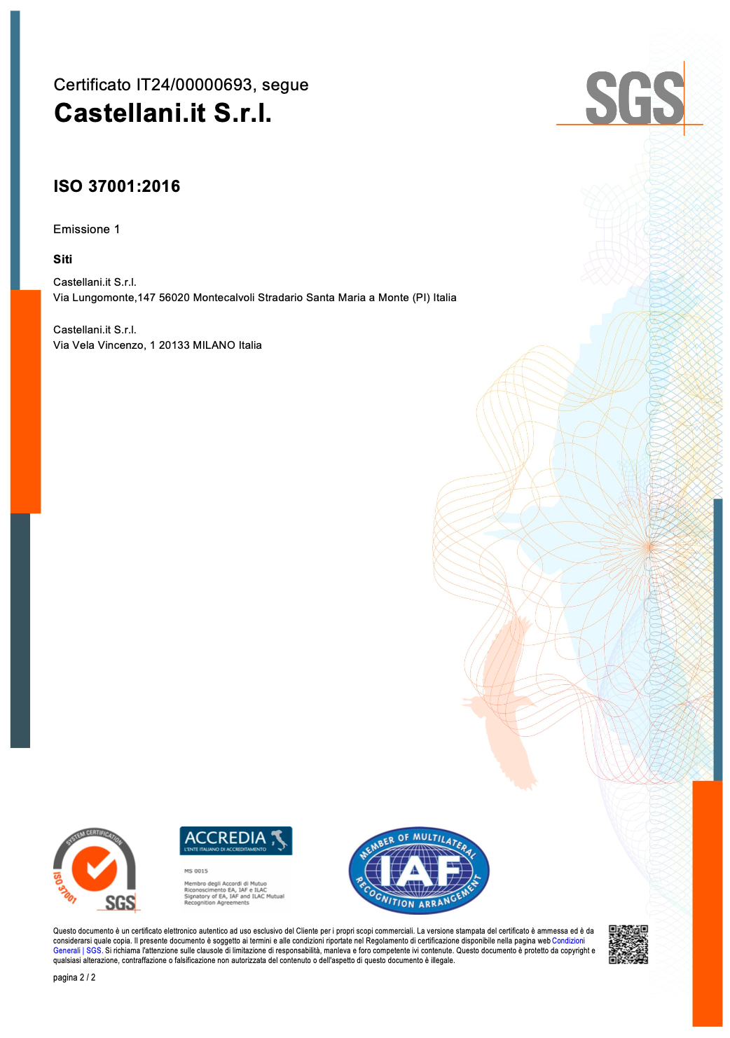 Certificazioni aziendali Castellani Shop