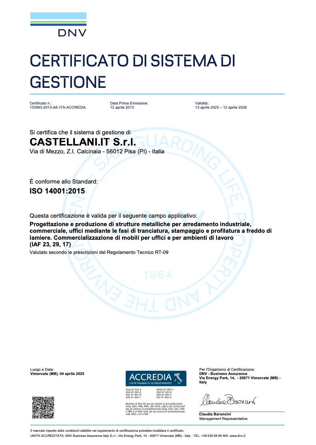 Certificazioni aziendali Castellani Shop
